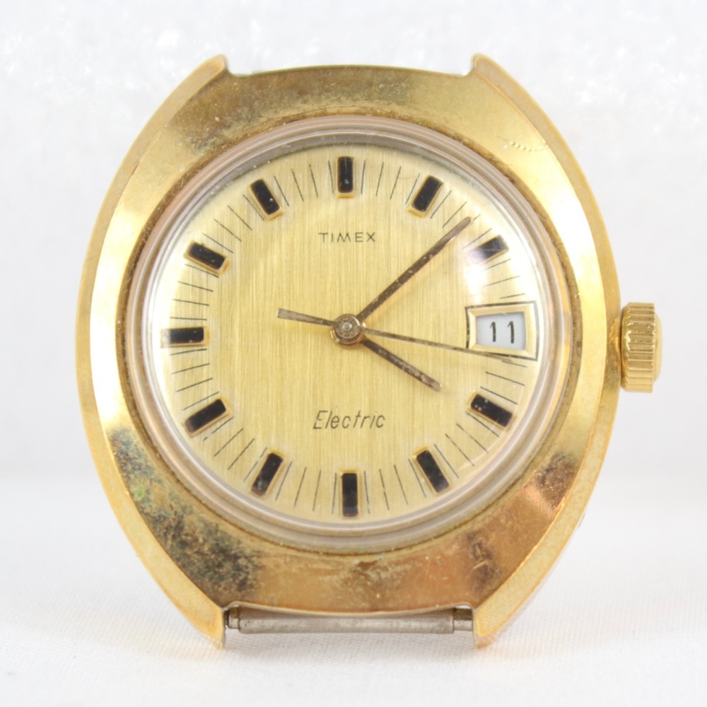 Vintage Timex Electric Gold Tone Date Water Resistant Stainless Back Watch Head